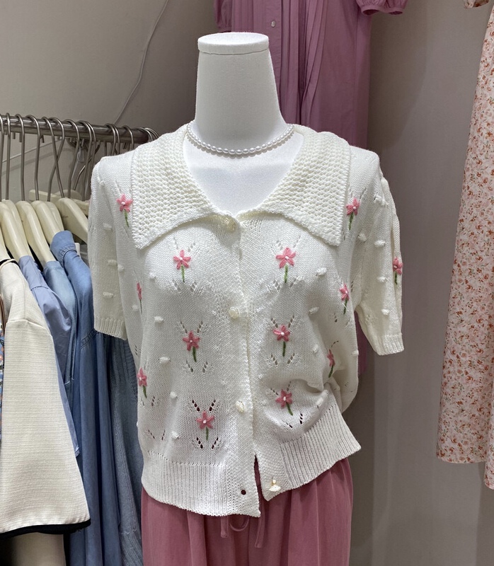 [sugar offices] Lapel flower embroidery short sleeve T-shirt 1158\hbx