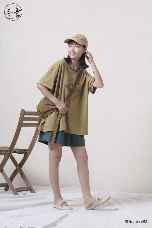 [original three element clothing] simple temperament leisure printed short sleeve T-shirt 22892