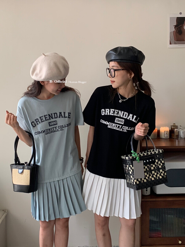 [B plus] casual daily English letter stitching Pleated Dress 22-9494-2\hbx