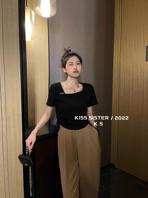 [kiss sister] sweet cool Spice Girl drawstring slim short sleeve T-shirt 9221