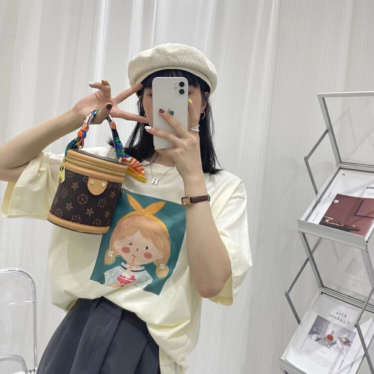 [Yilin] fashion little girl print versatile short sleeve T-shirt 23351\wtt