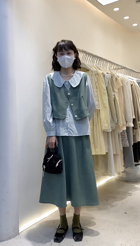 New year in early spring! [c.hfeiyang] simple single breasted Vest + high waist loose skirt suit (excluding shirt) 6677\hbx