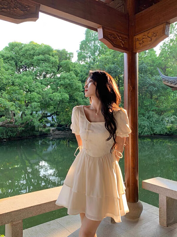 [Kiki studio] summer small national style thin short sleeve dress 5976\hjy