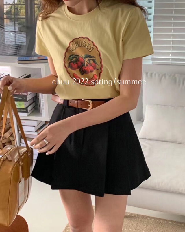 [chuu] simple printed round neck Casual Short Sleeve T-shirt 61207\hbx