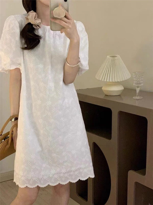 [t+] fresh and simple round neck embroidered dress 950\ll