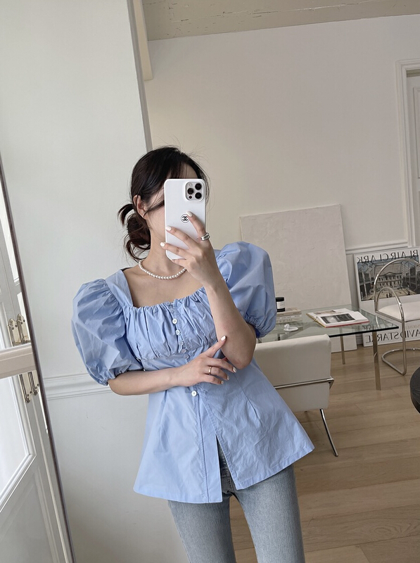 [savage] square neck bubble sleeve fashion shirt e8653\wpl