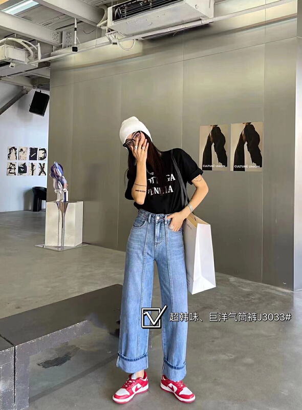 [thgz] straight tube loose fit versatile jeans 3033-2\ll