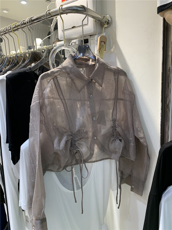 [h · l] simple and versatile breasted solid color drawstring shirt 8839\pcz