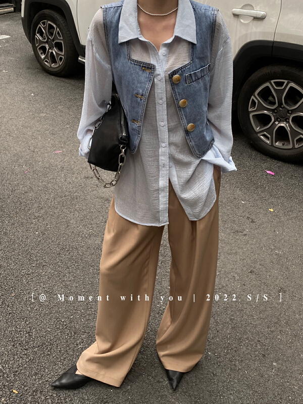 [event with you] Korean personalized button up denim vest 03781\lsw