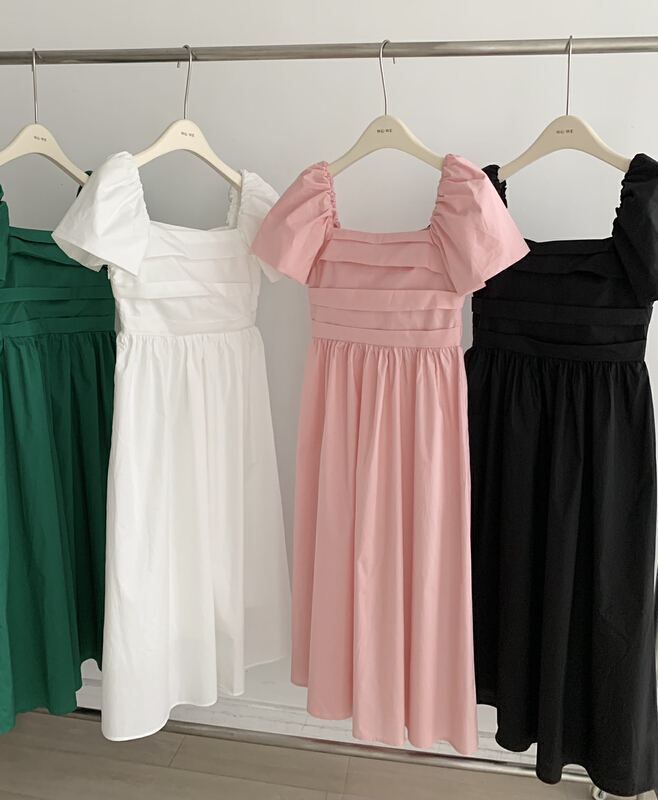 [wgwe] Korean version slim fit crimp small design high waist square neck dress 1837\pcz
