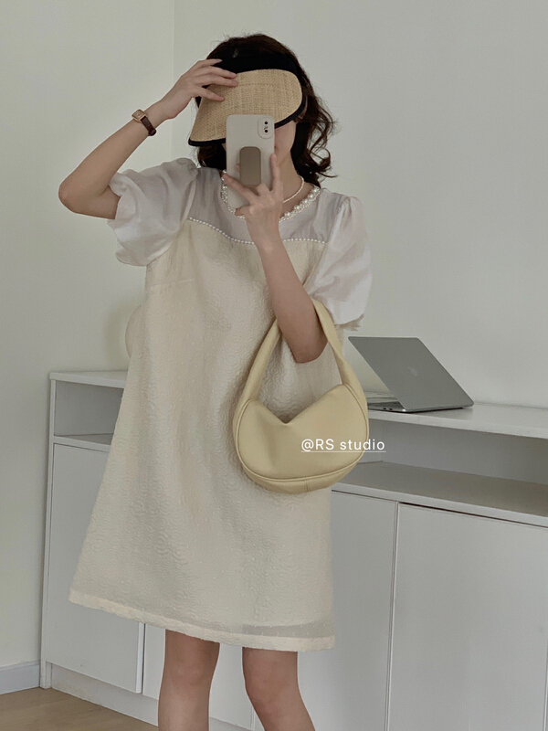 [RS] Beaded embossed round neck dress rs1822\xyy
