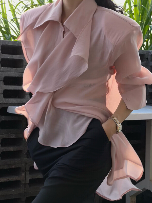 [all in] Ruffle Trim slim shirt 4245\ozq