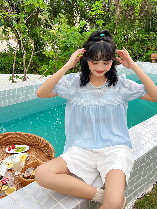 [rong'er family] fresh, simple, pure color and versatile shirt 52027\hjy