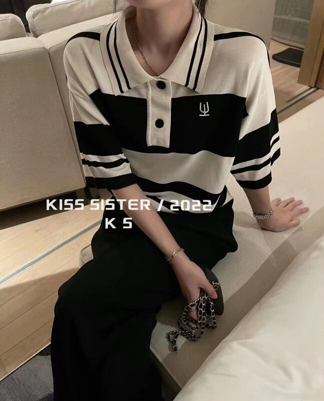 [an studio] color blocking fashion Korean T-shirt 6631\l
