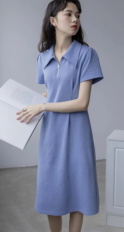 [Xiaofan's family] a slim zipper polo collar short sleeve dress 6203\lsw