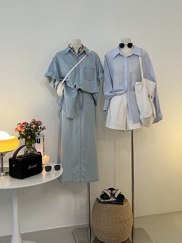 [h2-studio] high waist thin slit denim skirt (with belt) a835\hbx