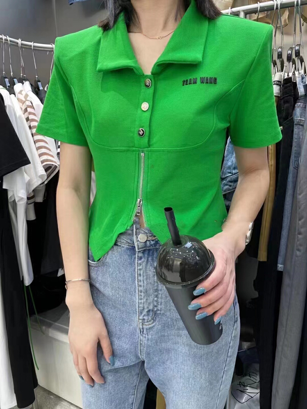 [top] Polo neck and hem zipper short shirt 9161\zjy