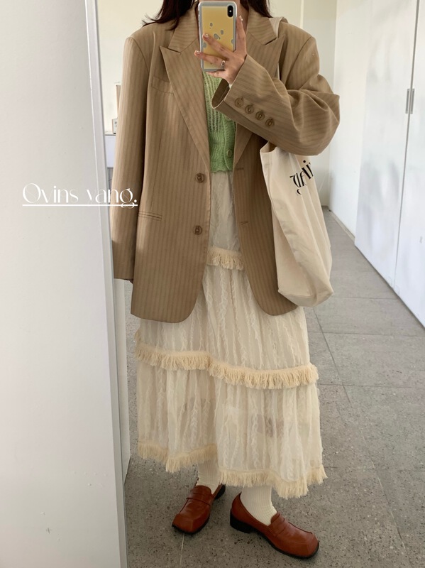 [ovinsyang] dark pattern retro Khaki suit 8587\t\t
