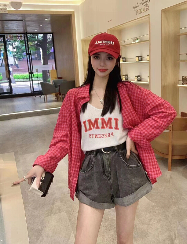 [GL] net red printing vest strap + fashionable sunscreen shirt set 5250\xyy