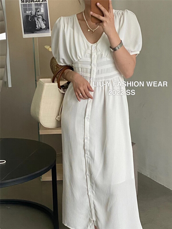 [liu.y] V-neck breasted mid length dress 0657\zjy