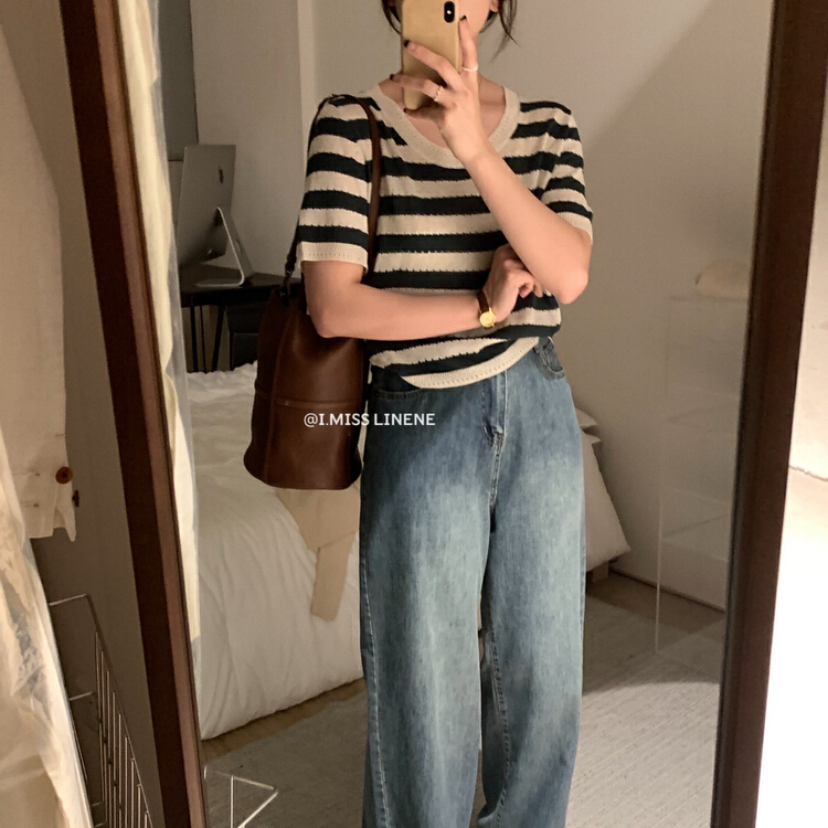 [Imiss] simple casual stripe short sleeve T-shirt (only selling t-shirts) cx0209\lsw