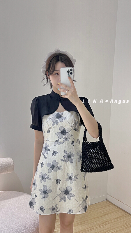 [Lina] cheongsam improved Chinese ink painting retro style suspender dress + simple suit 0188\hjy