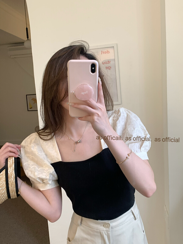 [as] French jacquard sleeve splicing shirt 2259\hjy