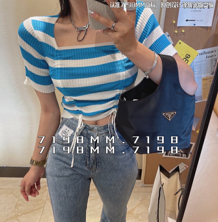 [7198mm] foreign style drawstring bead stripe sweater 6908\pcz