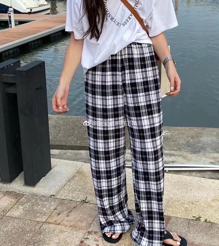 [fifteen] black and white lattice love comfortable casual pants 6109\lsw