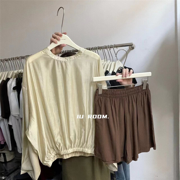 [IU room] simple solid color loose Tencel blouse 6117\xyy