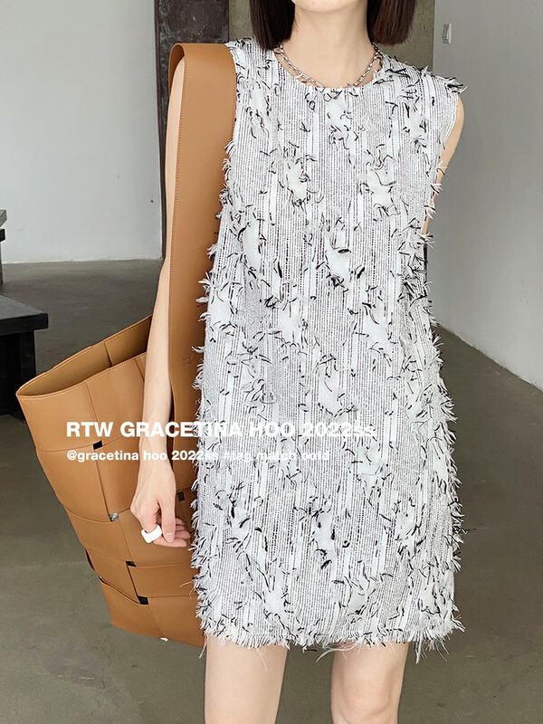 [gracetina Hoo] imported custom tassel jacquard sleeveless dress ly5232\cqw