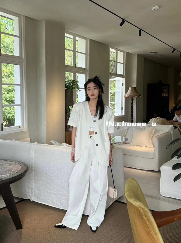 [in.choose u] temperament V-neck breasted suit + comfortable trousers two-piece suit (one size of coat) 66276\cqw
