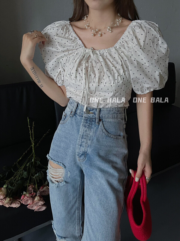 【ONE BALA】小波點方領系帶小衫  1275#  HJY