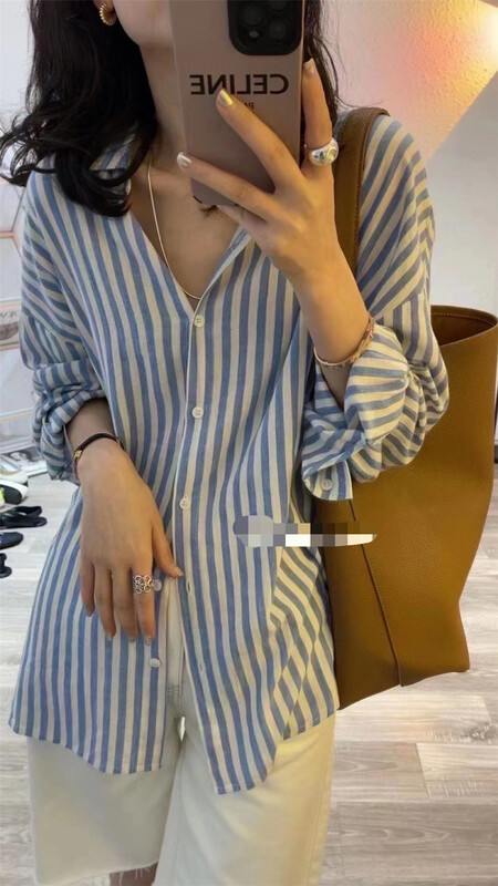 [h-xl] striped loose fit comfortable shirt 3685\ll