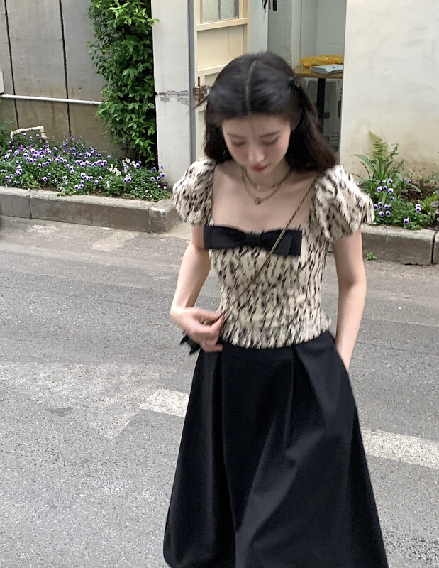 [y.jia EJA] square neck bow tie blouse versatile half set 9506