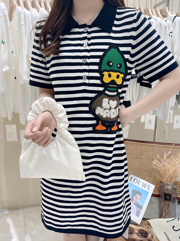[S.J] duck cartoon embroidery stripe dress 6935\lsw