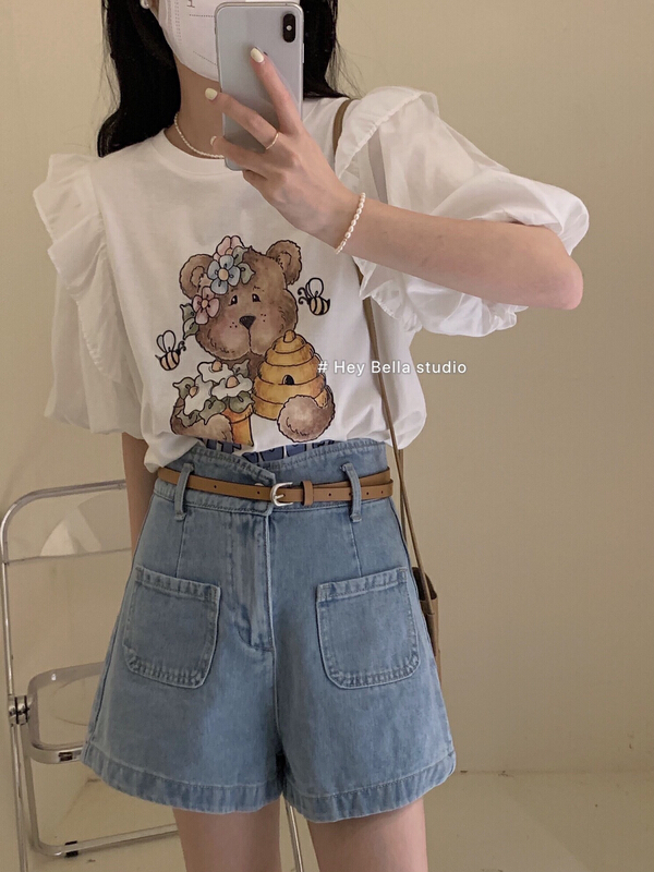 [hey Bella] graphic print comfortable short sleeve T-shirt 1386\ll