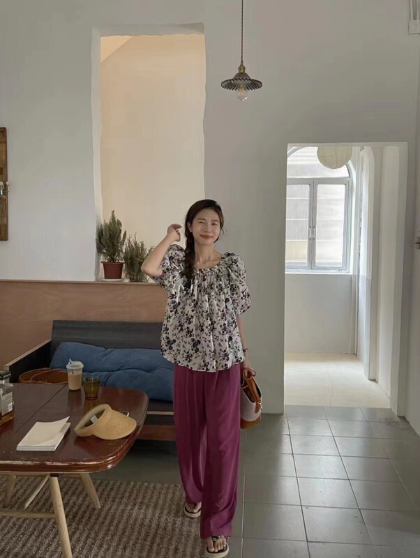 [strictly selected by the buyer - you u] Vintage printed loose bubble sleeve shirt s0193\cl