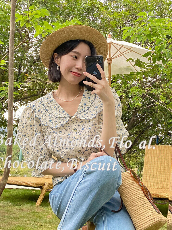 [secondtime] lady style baby collar sweet floral short sleeve shirt 5227\xj