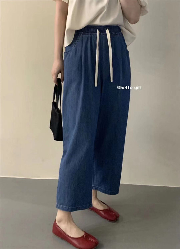 Live broadcast! [gill] casual simple loose skinny drawstring jeans 6068\zjy