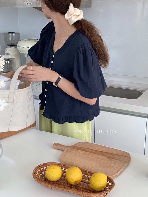 Original price 55.67! [note] Korean version ins exquisite temperament bubble sleeve shirt 22371\hbx