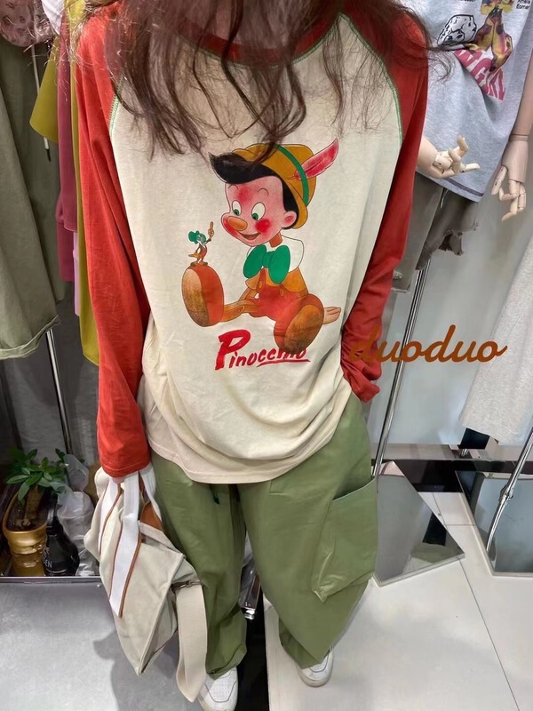 [w+] cartoon Pullover color blocking sunscreen shirt 5103\wtt
