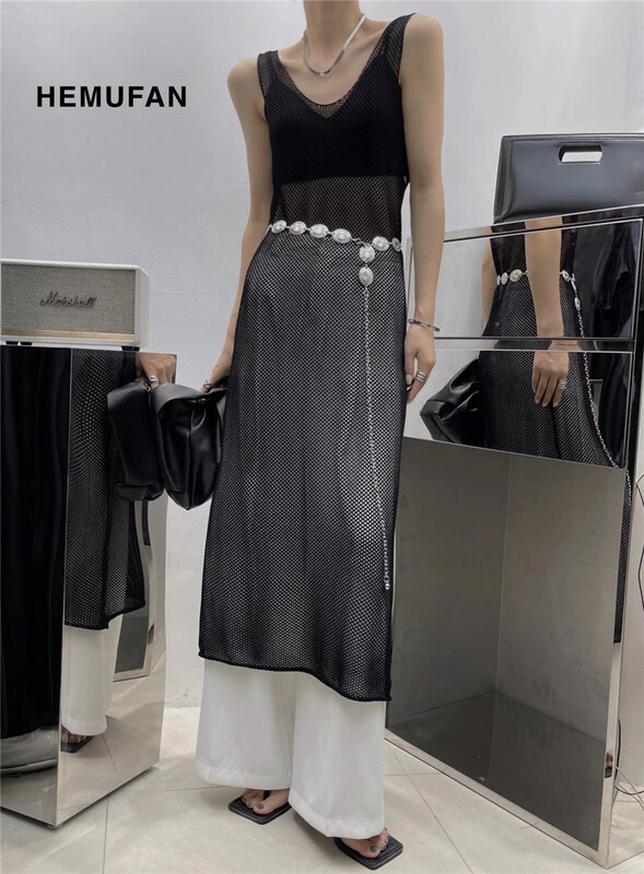 [hemufan hemufan] high class big brand hollow out long vest / sling 8838\l