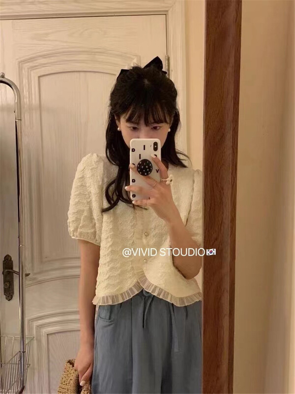 [vivid] Korean sweet fungus edge short shirt 1691\zjy
