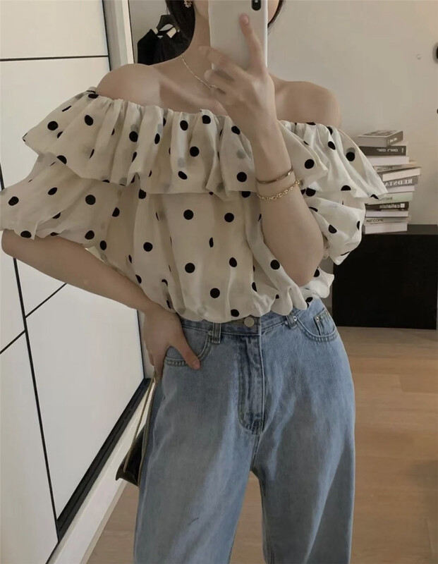 [feeding] Han Xibo dotted line collar bubble sleeve shirt 7875-j5\cls