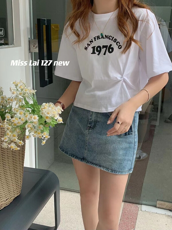 [HH &miss Lai] 1976 digital drawstring small version cotton T short sleeve T-shirt 127\l
