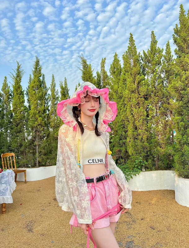 [m.zz] hooded lace contrast color sweet sunscreen shirt 9113\lsw