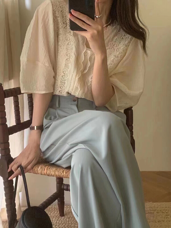 [tototellme] Vintage stitched lace blouse 24106\hbx
