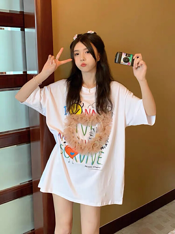 [Shanzhu] center leisure love lace short sleeve T-shirt 276\xyy