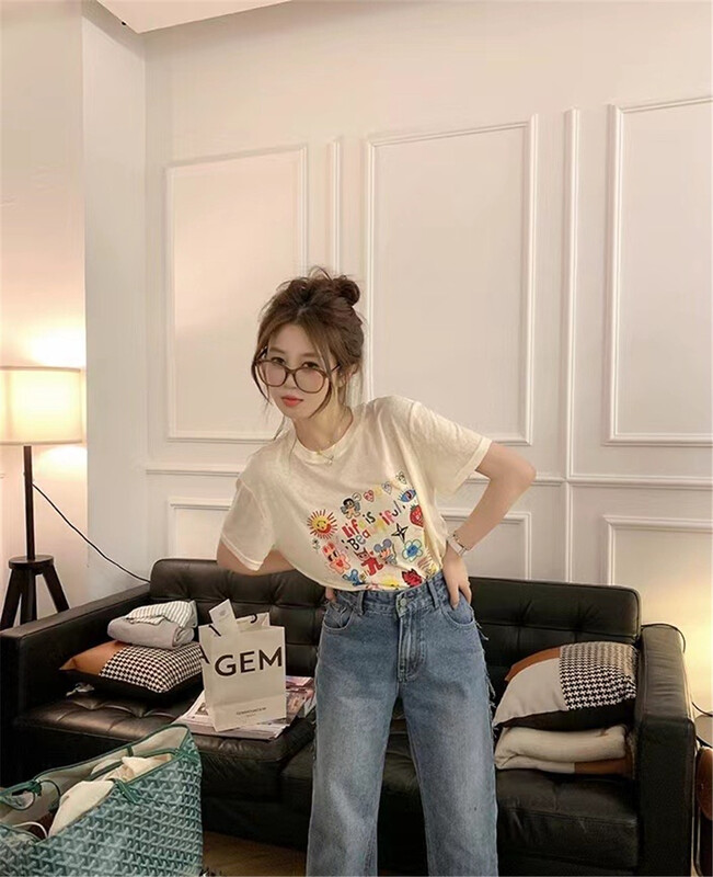 [MS studio] Korean cartoon slub cotton short sleeve T-shirt (short sleeve sold separately) 9166\pcz